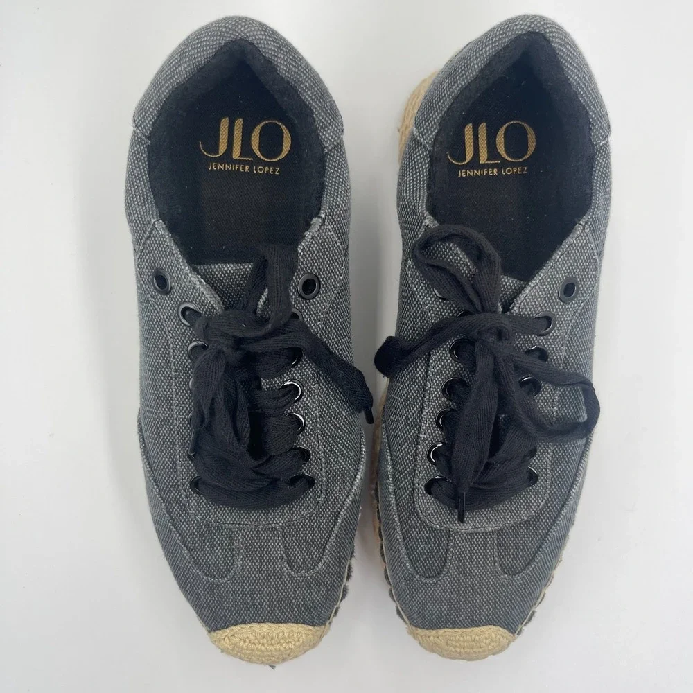 JLO Jennifer Lopez Lolan Espadrille‎ Sneakers Womens US 7M Black Platform Shoes